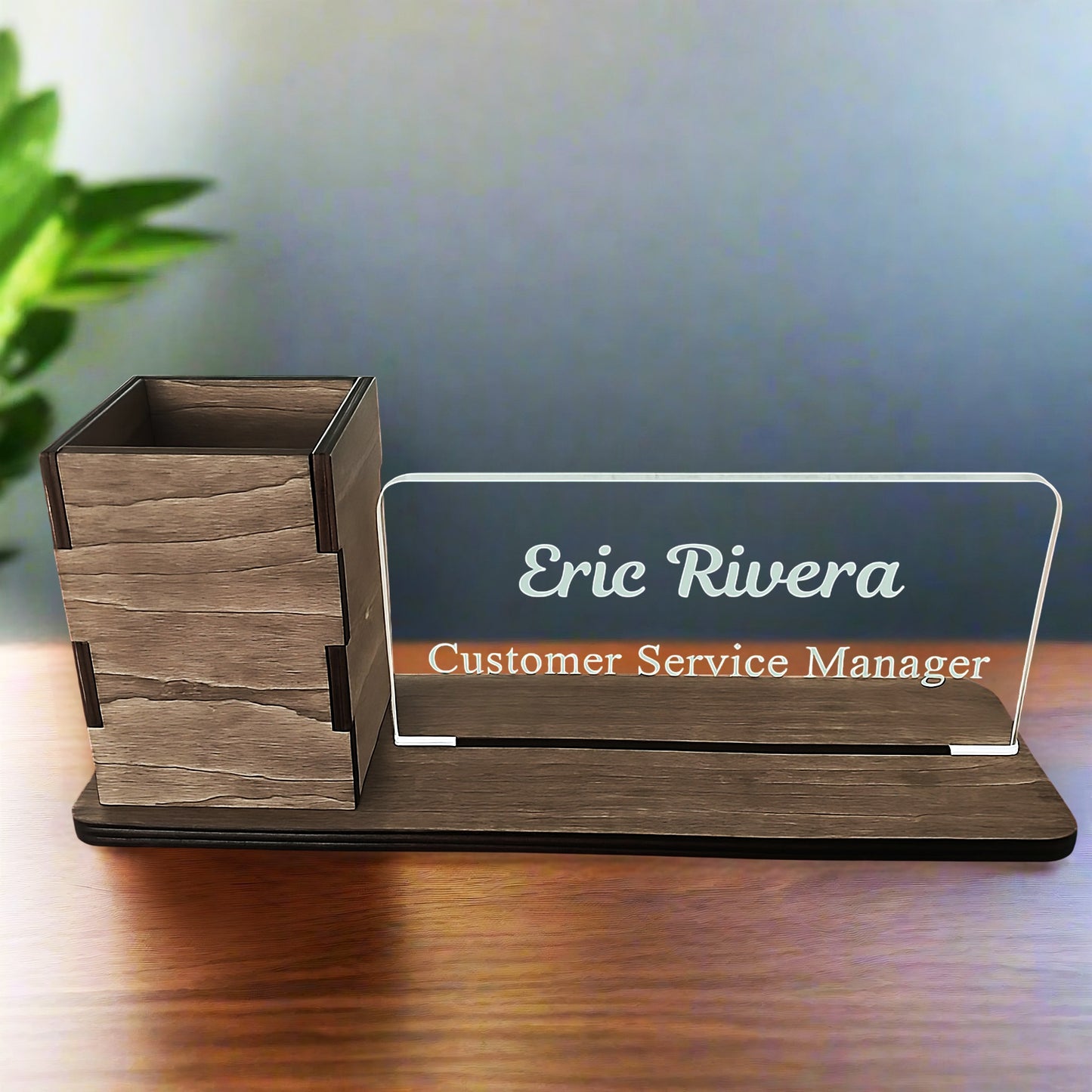 Desk Name Plate with Pen Box