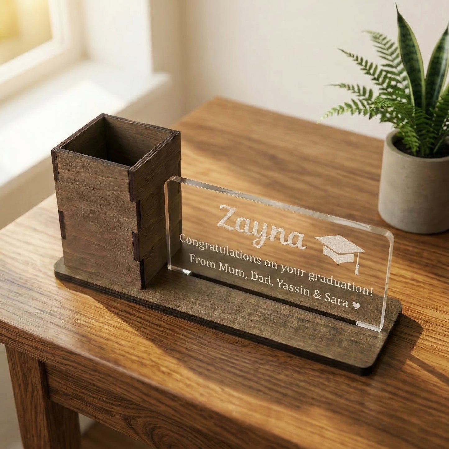 Desk Name Plate with Pen Box - Graduate Gift