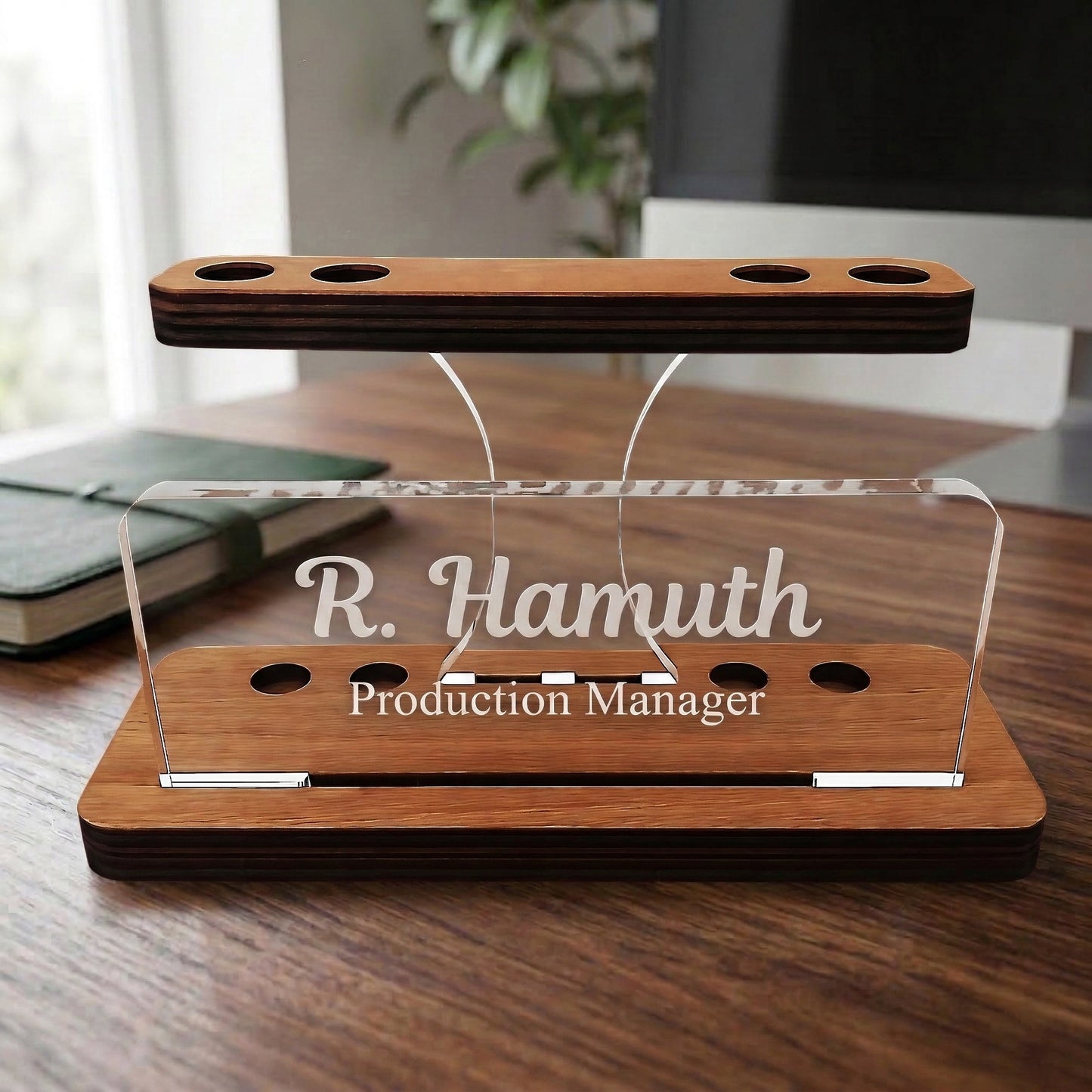 Acrylic Name Plate with Pens Holder