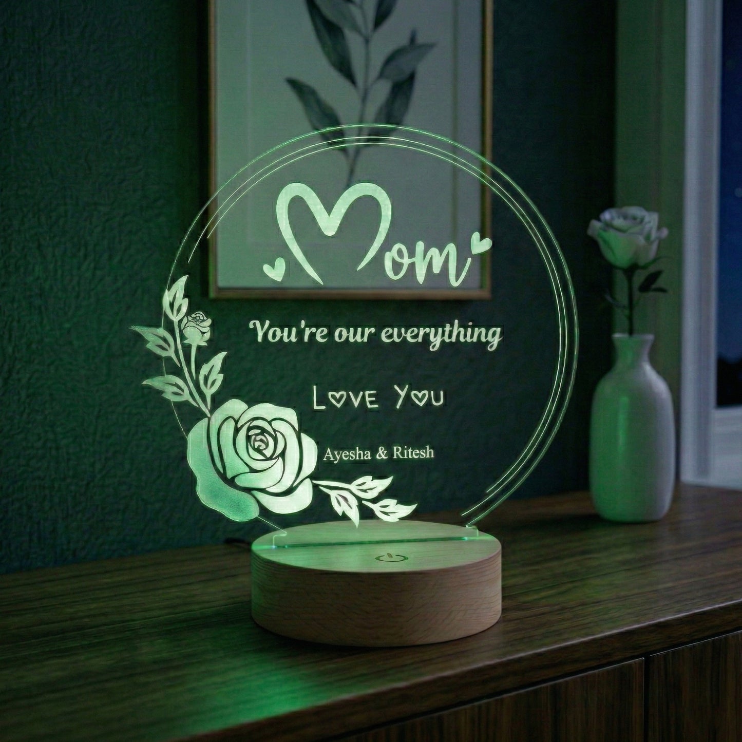 Personalized Floral Lamp - Mom