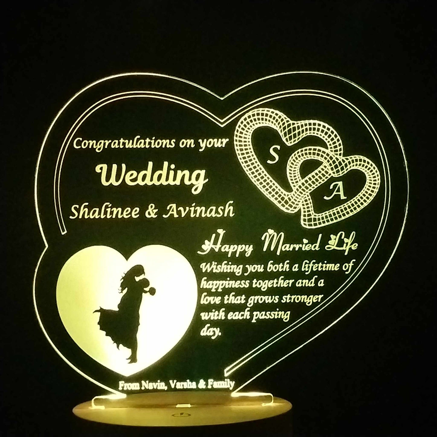 Double Heart Wedding - Personalised Lamp