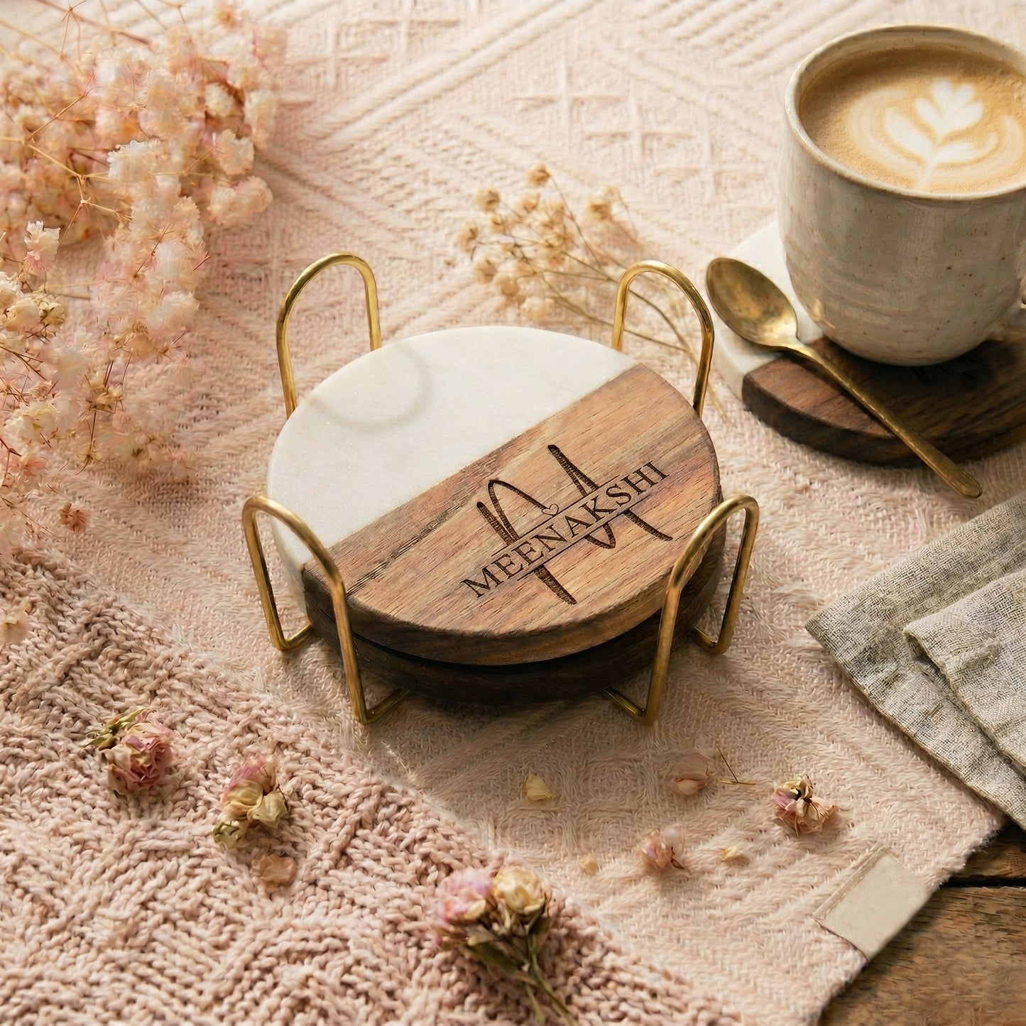 Premium Wood & Marble Coaster