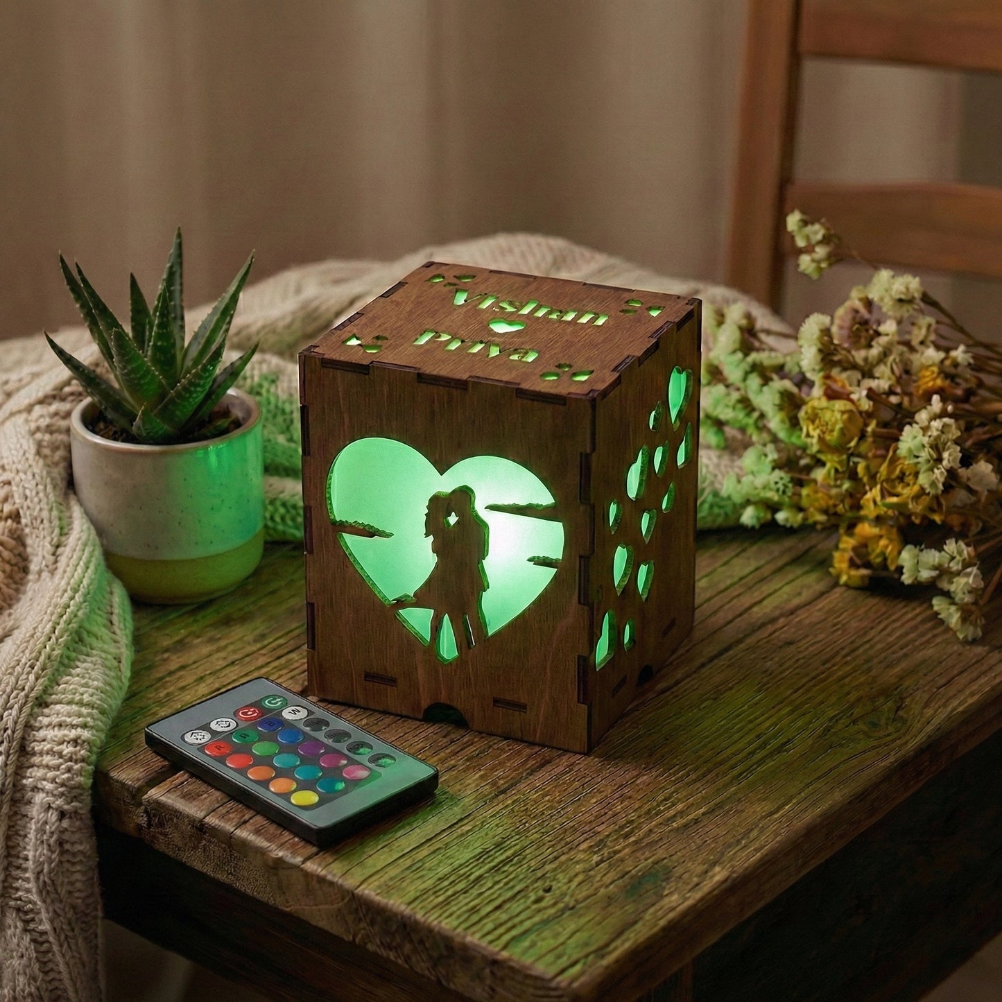 Personalised Romantic Couple Wooden Box Lamp