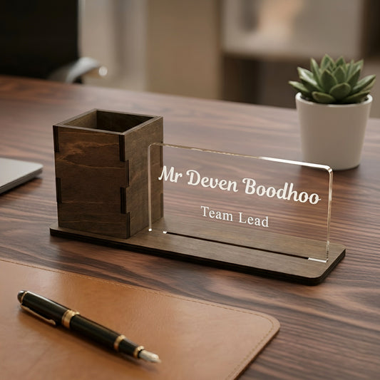 Desk Name Plate with Pen Box