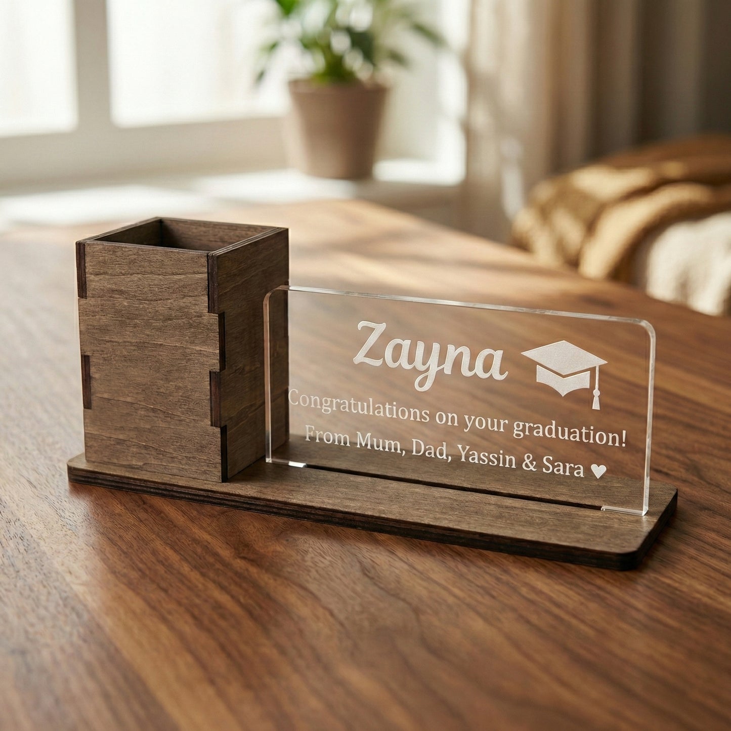 Desk Name Plate with Pen Box - Graduate Gift