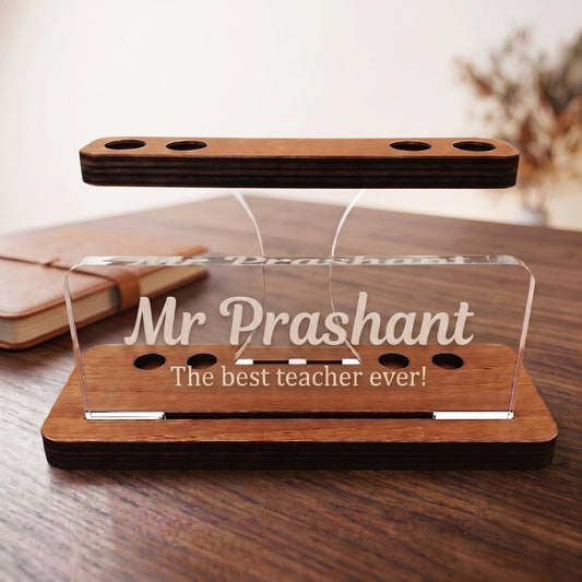 Desk name plate with pens holder