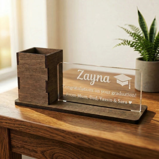 Desk Name Plate with Pen Box - Graduate Gift