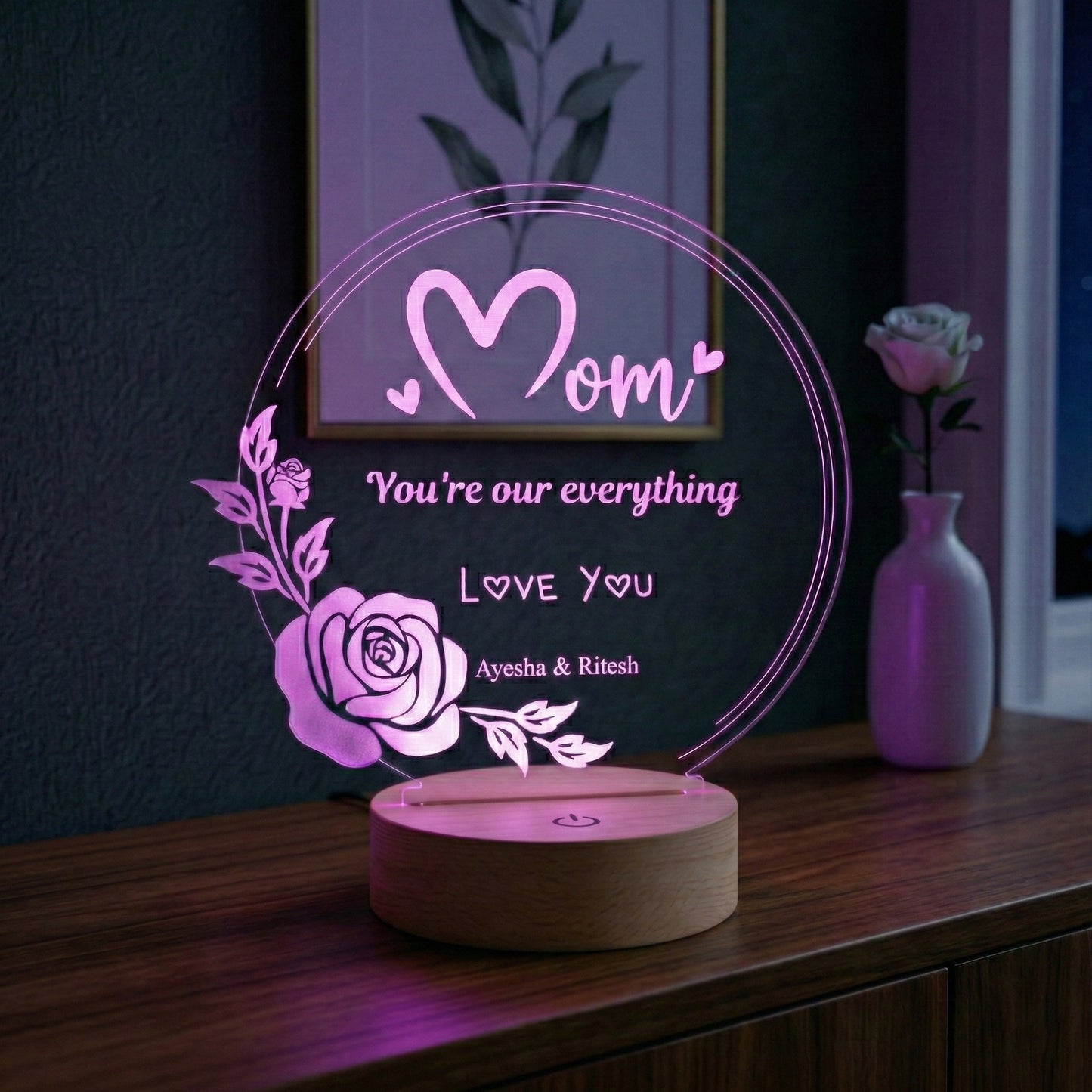Personalized Floral Lamp - Mom