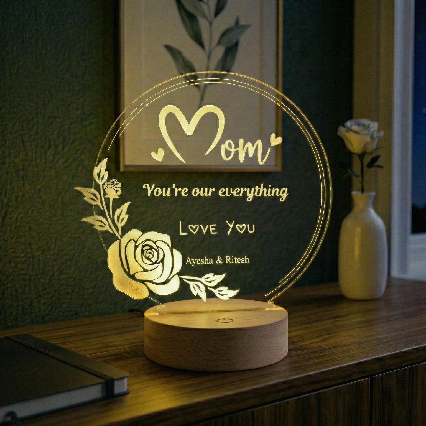 Personalized Floral Lamp - Mom